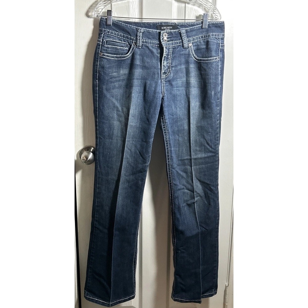 Nine West Womens Jeans‎ 8 Blue Bootcut Stretch Cotton Blend Pocket Bling